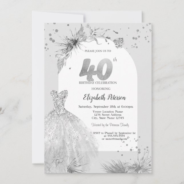 Chic Dress Winter Grey 40th Birthday  Invitation (Front)