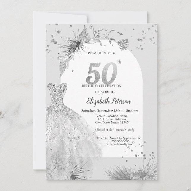 Chic Dress Winter Grey 50th Birthday  Invitation (Front)