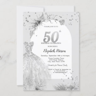 Chic Dress Winter Grey 50th Birthday  Invitation