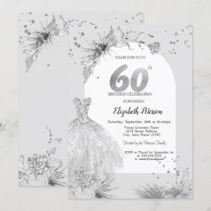 Chic Dress Winter Grey 60th Birthday  Invitation