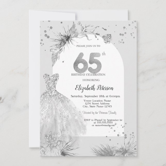 Chic Dress Winter Grey 65th Birthday  Invitation (Front)