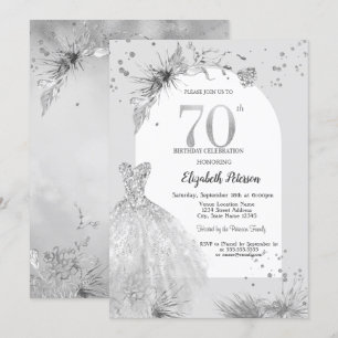 Chic Dress Winter Grey 70th Birthday Invitation
