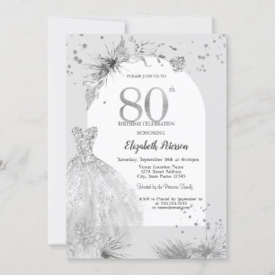 Chic Dress Winter Grey 80th Birthday Invitation