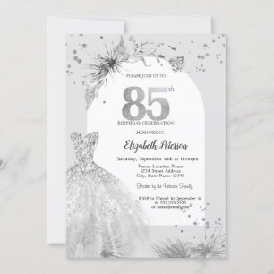 Chic Dress Winter Grey 85th Birthday  Invitation