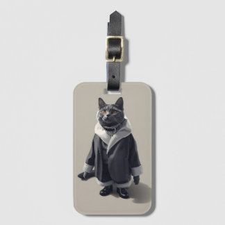 Chic Dressed Grey Cat Fashion Illustration Luggage Tag