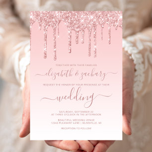 Chic Dripping Glitter Pink Wedding Invitation