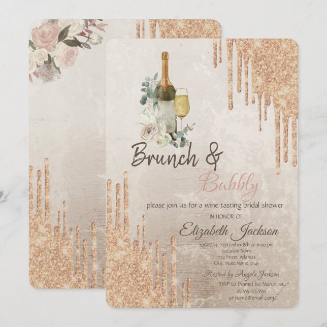 Chic Drips Brunch & Bubbly Bridal Shower   Invitation (Front/Back)