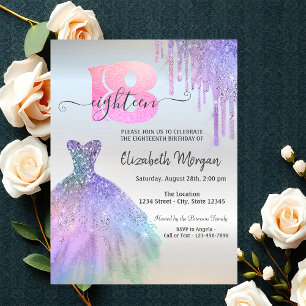 Chic Drips Colourful Dress Silver 18th Birthday  Invitation