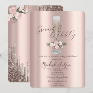 Chic Drips,Glass,Roses Brunch & Bubbly Invitation