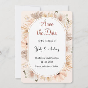 Chic Dry Boho Oval Arch Pampas Elegant Save The Date