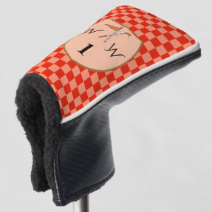 Chic Dual Orange Chequered Monogram Golf Head Cover