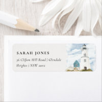 Chic Dusky Aqua Blue Lighthouse Mountain Address