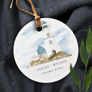 Chic Dusky Aqua Blue Lighthouse Mountain Wedding Favour Tags