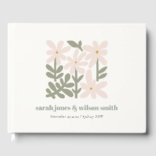 Chic Dusky Blush Retro Minimal Floral Wedding Guest Book