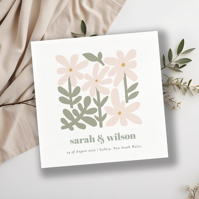 Chic Dusky Blush Retro Minimal Floral Wedding Napkin (Creator Uploaded)