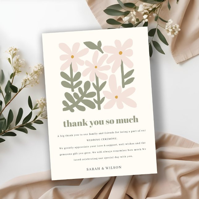 Chic Dusky Blush Retro Minimal Floral Wedding Thank You Card (Creator Uploaded)