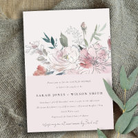 Chic Dusky Blush Watercolor Floral Couples Shower