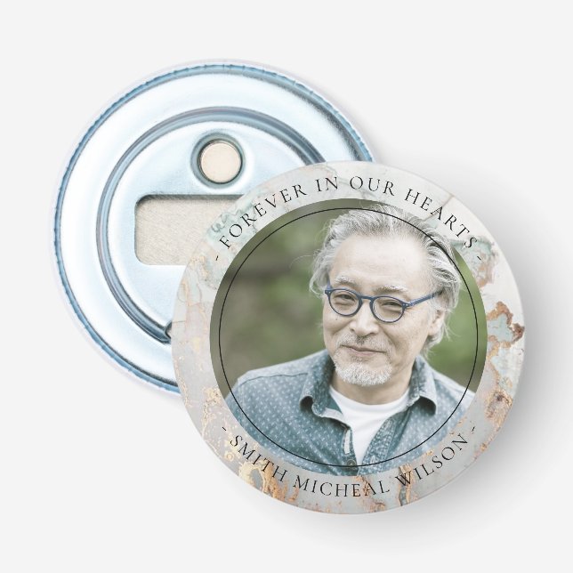 CHIC DUSKY GREY GOLD AGATE SYMPATHY MEMORIAL PHOTO BOTTLE OPENER (Front)