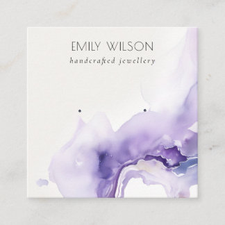 Chic Dusky Lilac Abstract Watercolor Agate Earring Square Business Card