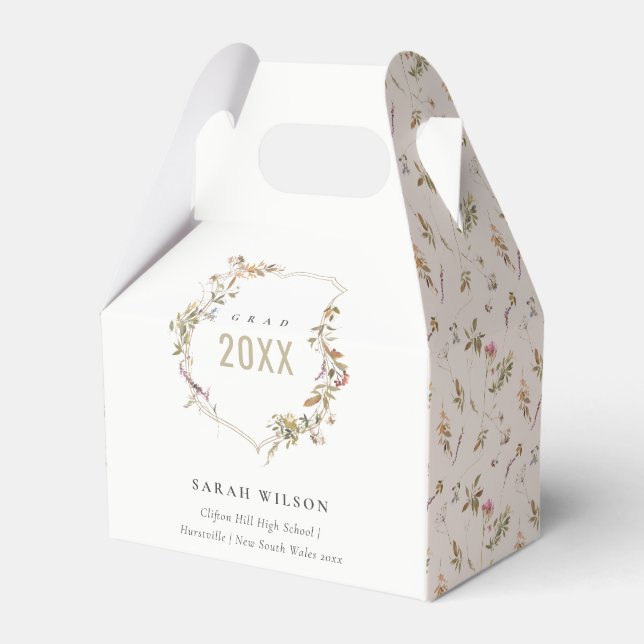 Chic Dusky Pink Blush Wildflower Crest Graduation Favour Box (Front Side)