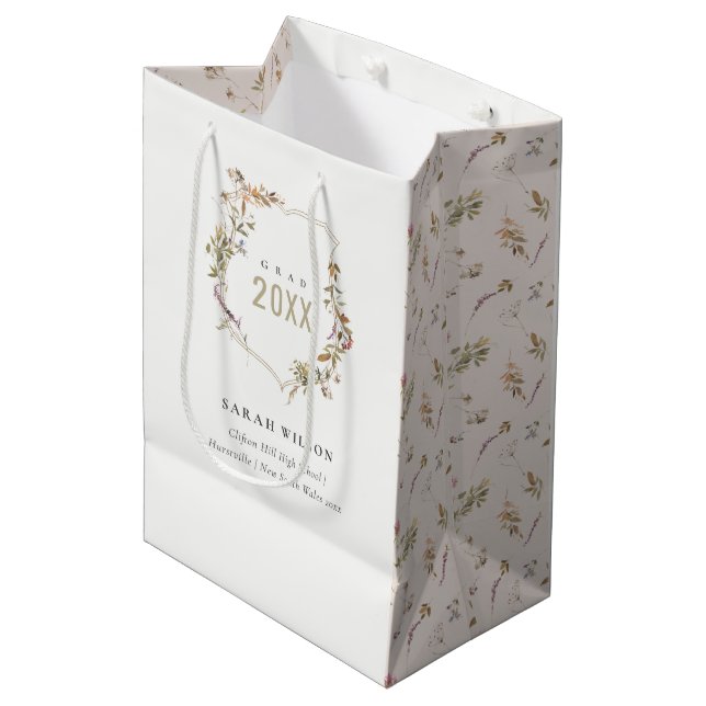 Chic Dusky Pink Blush Wildflower Crest Graduation Medium Gift Bag (Front Angled)