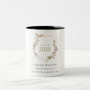 Chic Dusky Pink Blush Wildflower Crest Graduation Two-Tone Coffee Mug