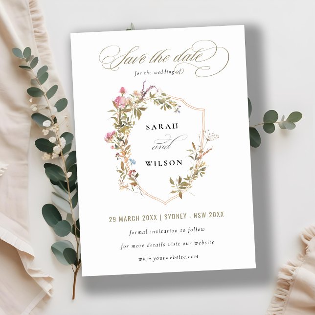 Chic Dusky Pink Blush Wildflower Crest Wedding Save The Date (Creator Uploaded)