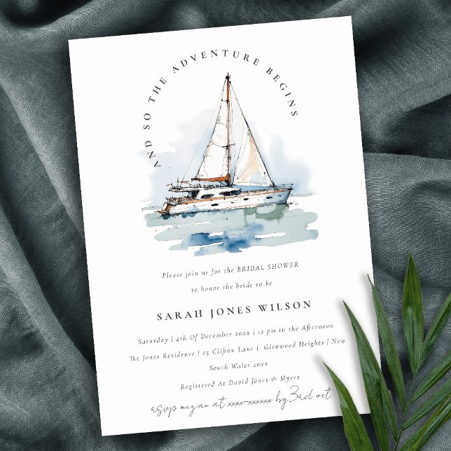 Chic Dusky Sailboat Yacht Seascape Bridal Shower Invitation (Creator Uploaded)
