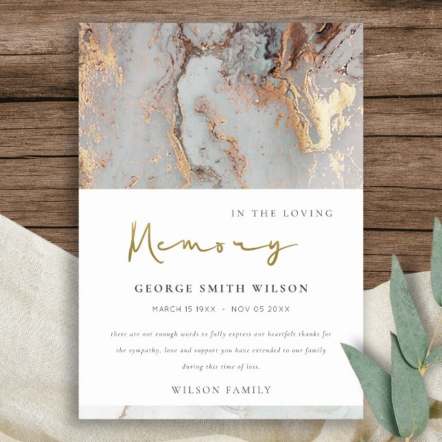 CHIC DUSKY WHITE GREY GOLD AGATE SYMPATHY MEMORIAL THANK YOU CARD (Creator Uploaded)