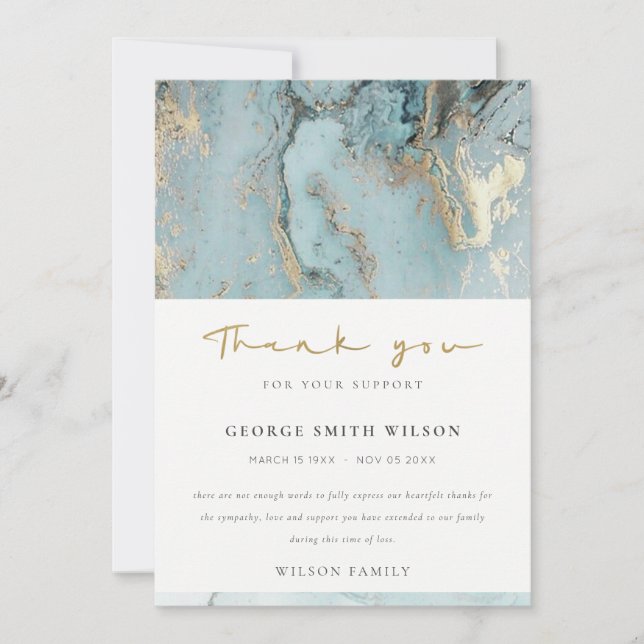 CHIC DUSKY WHITE GREY GOLD AGATE SYMPATHY MEMORIAL THANK YOU CARD (Front)