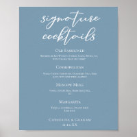 Chic Dust Blue Wedding Signature Cocktails Menu