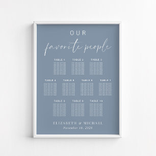 Chic Dusty Blue 10 Table Wedding Seating Chart