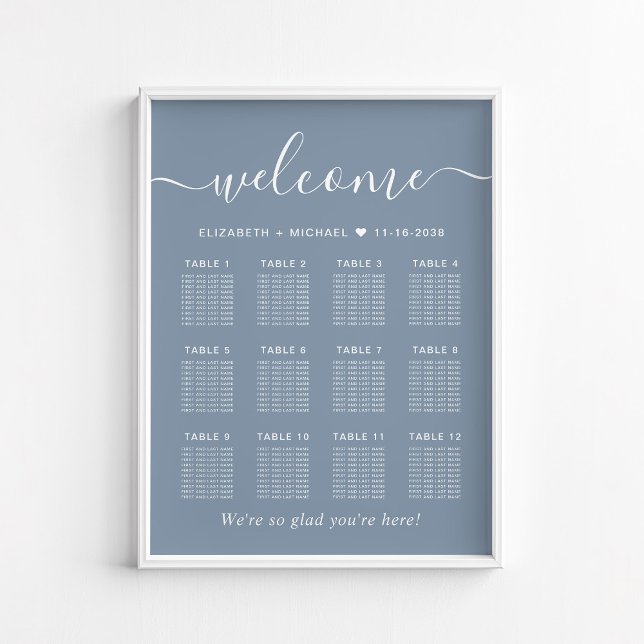 Chic Dusty Blue 12 Table Wedding Seating Chart (Creator Uploaded)