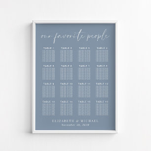 Chic Dusty Blue 16 Table Wedding Seating Chart