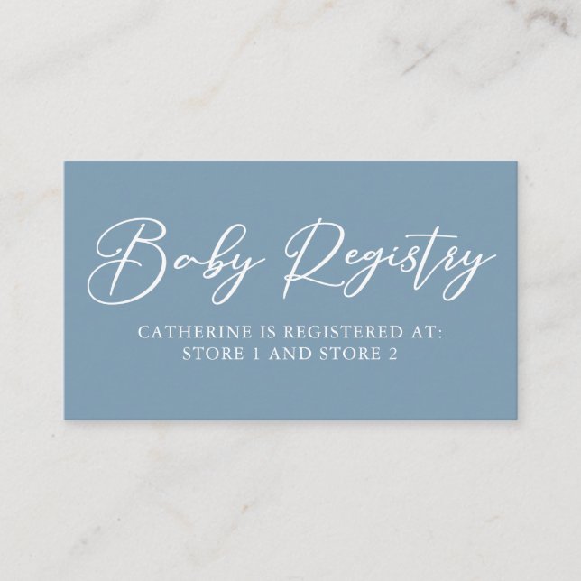 Chic Dusty Blue Baby Registry Personalised Enclosure Card (Front)