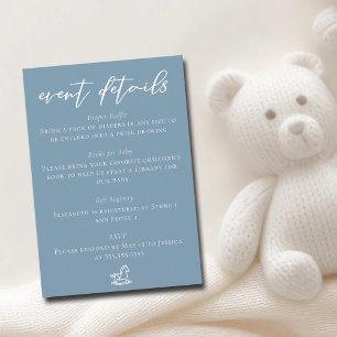 Chic Dusty Blue Baby Shower Event Details Enclosure Card