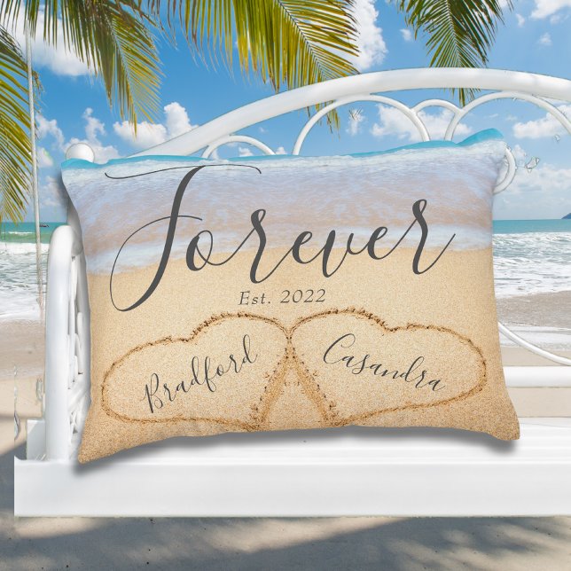 Chic Dusty Blue Beach Couples Hearts Sand  Decorative Cushion (Creator Uploaded)