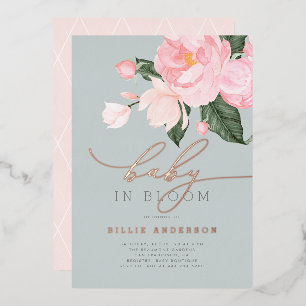 Chic Dusty Blue Blush Floral Baby in Bloom Shower