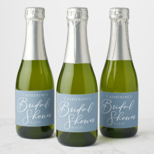 Chic Dusty Blue Bridal Shower White Personalized Sparkling Wine Label