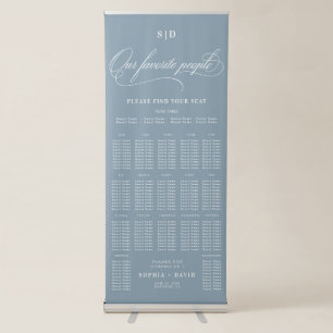 Chic Dusty Blue Calligraphy Wedding Seating Chart Retractable Banner