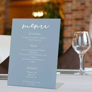 Chic Dusty Blue Coastal Wedding Dinner Menu Pedestal Sign