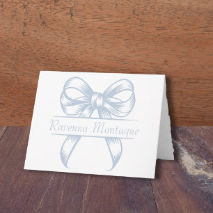 Chic Dusty Blue Decor Bow Elegant Name Wedding Note Card