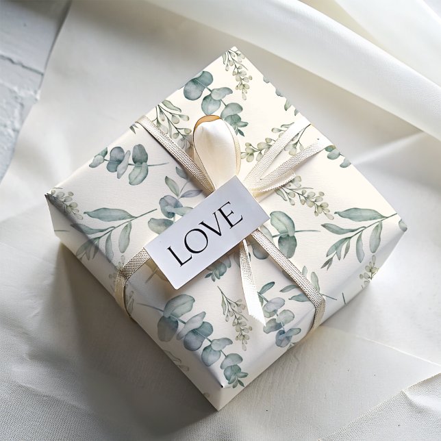 Chic Dusty Blue Eucalyptus Pattern Wedding Wrapping Paper Sheet (Creator Uploaded)