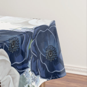 Chic Dusty Blue Floral Botanical Tablecloth