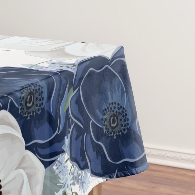 Chic Dusty Blue Floral Botanical Tablecloth (In Situ)