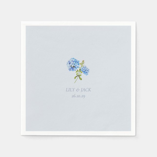 Chic Dusty Blue Floral Hydrangea Wedding  Napkin (Front)