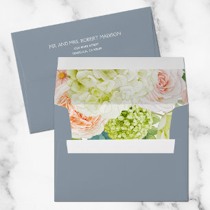Chic Dusty Blue Floral Lined Envelope