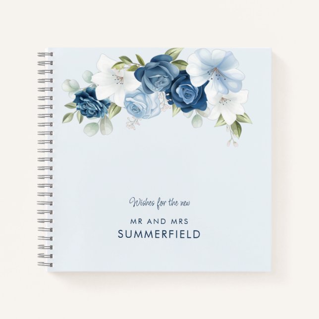 Chic Dusty Blue Floral Wedding Guestbook Notebook (Front)