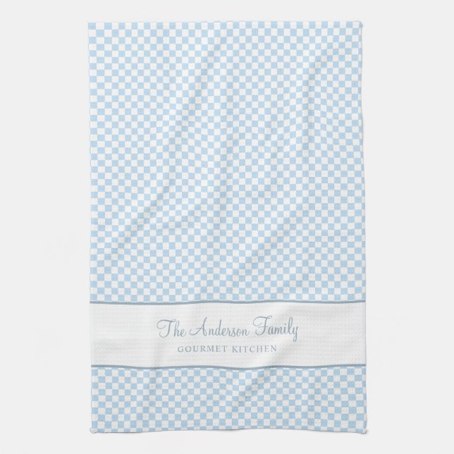 Chic Dusty Blue French Plaid Check Country Gourmet Tea Towel (Vertical)