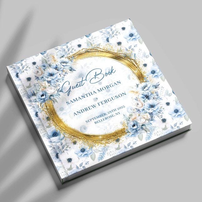 Chic Dusty Blue Gold Glitter Wedding Guest Book (Chic Dusty Blue Gold Glitter Wedding Guest Book)
